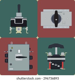 Flat icons electrical circuit breaker, switch contact