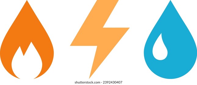 Flat icons of Electricity, Gasification and Water as utilities supply
