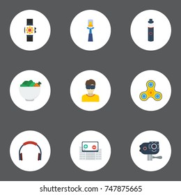 Flat Icons Electron Cigarette, Vegetarian, Wristwatch And Other Vector Elements. Set Of Trendy Flat Icons Symbols Also Includes Photo, Cigarette, Headphone Objects.