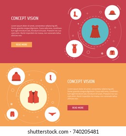 Flat Icons Elegant Headgear, Coat, Evening Dress And Other Vector Elements. Set Of Dress Flat Icons Symbols Also Includes Socks, Evening, Underwear Objects.