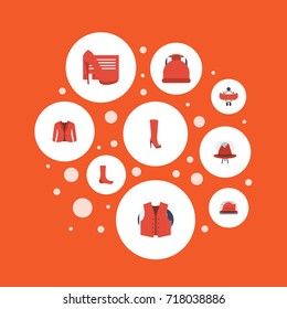 Flat Icons Elegant Headgear, Hosiery, Boots And Other Vector Elements. Set Of Dress Flat Icons Symbols Also Includes Stiletto, Clothing, Beanie Objects.