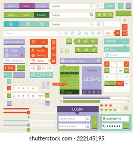 Flat icons and elements for mobile app and web design, set. Vector illustration UI flat design with Calendar