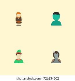 Flat Icons Elf, Avatar, Character And Other Vector Elements. Set Of Character Flat Icons Symbols Also Includes Huge, Elf, Gnome Objects.