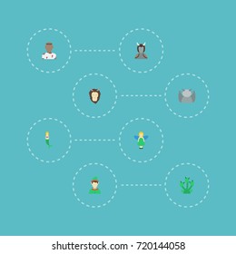 Flat Icons Elf, Snake, Avatar And Other Vector Elements. Set Of Character Flat Icons Symbols Also Includes Gargoyle, Fish, Evil Objects.
