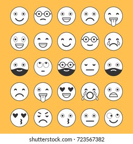 Flat icons of emoticons. Smile with a beard, different emotions, moods.