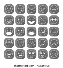 Flat icons of emoticons. Smile with a beard, different emotions, moods.