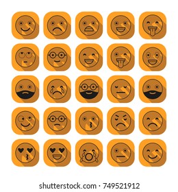 Flat icons of emoticons. Smile with a beard, different emotions, moods.