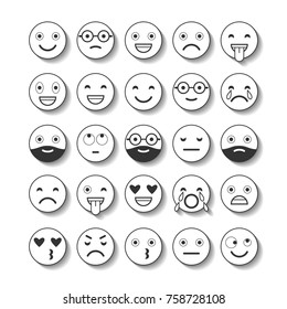 Iconos planos de emoticonos. Sonría con barba, diferentes emociones, estados de ánimo.