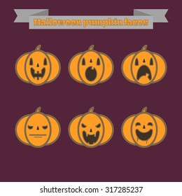 Flat icons emotions pumpkin faces 