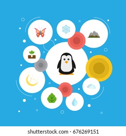 Flat Icons Emperor, Landscape, Sprout Vector Elements. Set Of Nature Flat Icons Symbols Also Includes Leaf, Monarch, Foliage Objects.