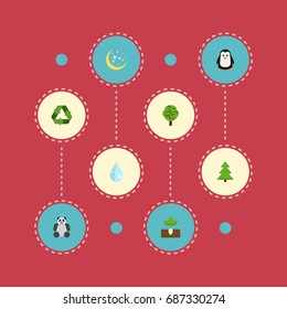 Flat Icons Emperor, Wood, Tree And Other Vector Elements. Set Of Eco Flat Icons Symbols Also Includes Water, Moon, Bear Objects.