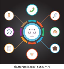Flat Icons Employee, Libra, Telephone And Other Vector Elements. Set Of Job Flat Icons Symbols Also Includes Handshake, Suitcase, Search Objects.