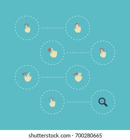 Flat Icons Enlarge, Right, Zoom Out And Other Vector Elements. Set Of Gesticulation Flat Icons Symbols Also Includes Click, Sensory, Nudge Objects.