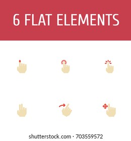 Flat Icons Enlarge, Strong Touch, Slide And Other Vector Elements. Set Of Gesticulation Flat Icons Symbols Also Includes Strong, Sensory, Two Objects.