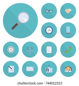 Flat Icons Envelope, Magnifier, Clock And Other Vector Elements. Set Of Trade Flat Icons Symbols Also Includes Scales, Partnership, Schedule Objects.