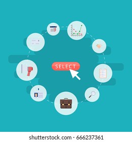 Flat Icons Envelope, Magnifier, Portfolio And Other Vector Elements. Set Of Trade Flat Icons Symbols Also Includes Announcement, Statistics, Suitcase Objects.
