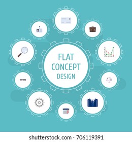 Flat Icons Envelope, Portfolio, Id Card And Other Vector Elements. Set Of Business Flat Icons Symbols Also Includes Portfolio, Clothes, Suit Objects.