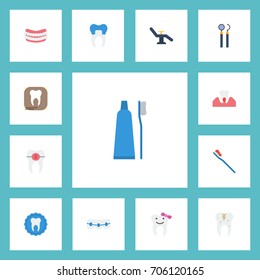 Flat Icons Equipment, Radiology, Furniture And Other Vector Elements. Set Of Enamel Flat Icons Symbols Also Includes Stamp, X-Ray, Artificial Objects.
