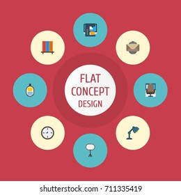 Flat Icons Espresso Machine, Identification, Armchair And Other Vector Elements. Set Of Office Flat Icons Symbols Also Includes Watch, Office, Stand Objects.