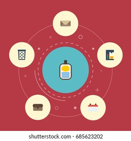 Flat Icons Espresso Machine, Letter, Identification And Other Vector Elements. Set Of Office Flat Icons Symbols Also Includes Envelope, Id, Suitcase Objects.