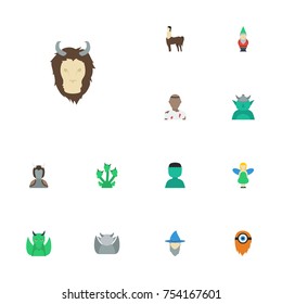 Flat Icons Evil, Fire, Snake And Other Vector Elements. Set Of Fantasy Flat Icons Symbols Also Includes Flying, Gnome, Illusionist Objects.