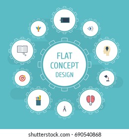 Flat Icons Eye, Illuminator, Wings And Other Vector Elements. Set Of Constructive Flat Icons Symbols Also Includes Tablet, See, Notion Objects.