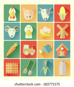Flat icons farm set
