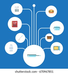 Flat Icons Fast Food, Cooking Notebook, Casserole And Other Vector Elements. Set Of Gastronomy Flat Icons Symbols Also Includes Skillet, Knife, Cooking Objects.