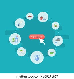 Flat Icons Faucet, Gauntlet, Laundry And Other Vector Elements. Set Of Hygiene Flat Icons Symbols Also Includes Means, Drop, Hand Objects.