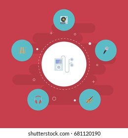 Flat Icons Fiddle, Mp3 Player, Earphone And Other Audio vector objects.