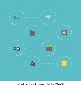 Flat Icons Finance Sack, Computer, Accounting And Other Vector Elements. Set Of Banking Flat Icons Symbols Also Includes Diamond, Notebook, Sack Objects.