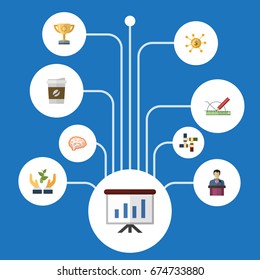 Flat Icons Financing, Businessman, Support And Other Vector Elements. Set Of Startup Flat Icons Symbols Also Includes Crowdfunding, Financing, Startup Objects.