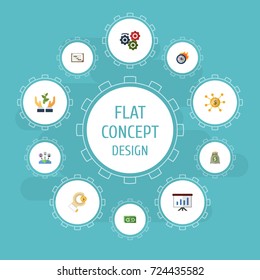 Flat Icons Financing, Show, Limit And Other Vector Elements. Set Of Startup Flat Icons Symbols Also Includes Financing, Scheme, Outsource Objects.