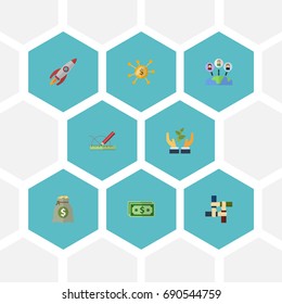 Flat Icons Financing, Support, Rocket And Other Vector Elements. Set Of Idea Flat Icons Symbols Also Includes Income, Cash, Support Objects.