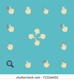 Flat Icons Finger, Hold, Down And Other Vector Elements. Set Of Gesticulation Flat Icons Symbols Also Includes Gesture, Touch, Swipe Objects.