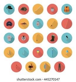 flat icons fishing gear on a white background