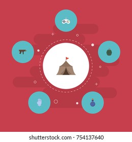 Flat Icons Flask, Gun, Game And Other Vector Elements