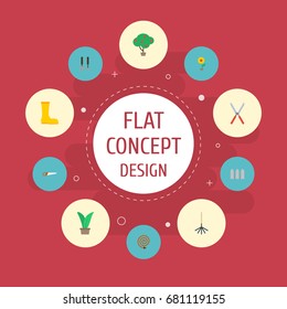 Flat Icons Flowerpot, Tools, Scissors And Other Vector Elements. Set Of Horticulture Flat Icons Symbols Also Includes Tools, Grower, Harrow Objects.
