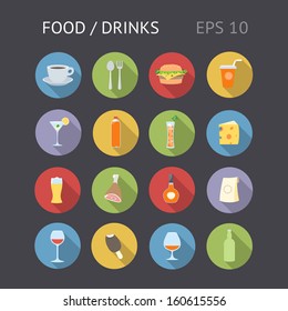 Flat icons for food and drinks. Vector eps10 contains objects with transparency.