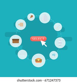 Flat Icons Fried Poultry, Breadboard, Blender And Other Vector Elements. Set Of Gastronomy Flat Icons Symbols Also Includes Fast, Dish, Burger Objects.