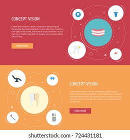 Flat Icons Furniture, Treatment, Cleaned And Other Vector Elements. Set Of Tooth Flat Icons Symbols Also Includes Implant, Dentist, Artificial Objects.