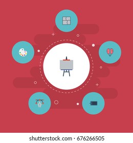 Flat Icons Gadget, Writing, Stand Vector Elements. Set Of Creative Flat Icons Symbols Also Includes Property, Bezier, Color Objects.