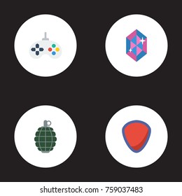 Flat Icons Game, Dynamite, Gem And Other Vector Elements. Set Of Gaming Flat Icons Symbols Also Includes Safe, Grenade, Crystal Objects.