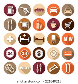 Flat icons of gas station. vector