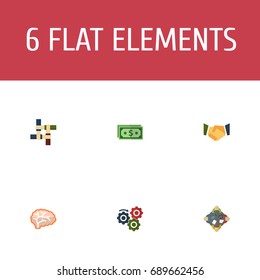Flat Icons Gear, Agreement, Support And Other Vector Elements. Set Of Startup Flat Icons Symbols Also Includes Group, Partnership, Gear Objects.