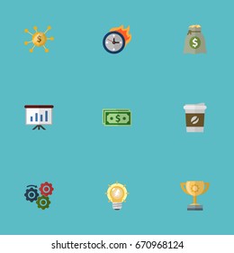 Flat Icons Gear, Championship, Break And Other Vector Elements. Set Of Projects Flat Icons Symbols Also Includes Deadline, Bulb, Gear Objects.