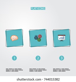 Flat Icons Gear, Mind, Show And Other Vector Elements. Set Of Idea Flat Icons Symbols Also Includes Mind, Presentation, Brain Objects.