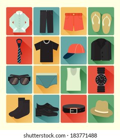 Flat icons gent clothes set