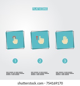 Flat Icons Gesture, Finger, Swipe And Other Vector Elements. Set Of Gesticulation Flat Icons Symbols Also Includes Three, Tap, Top Objects.