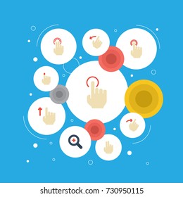 Flat Icons Gesture, Magnifier, Double Click And Other Vector Elements. Set Of Gesticulation Flat Icons Symbols Also Includes Touch, Rearward, Top Objects.